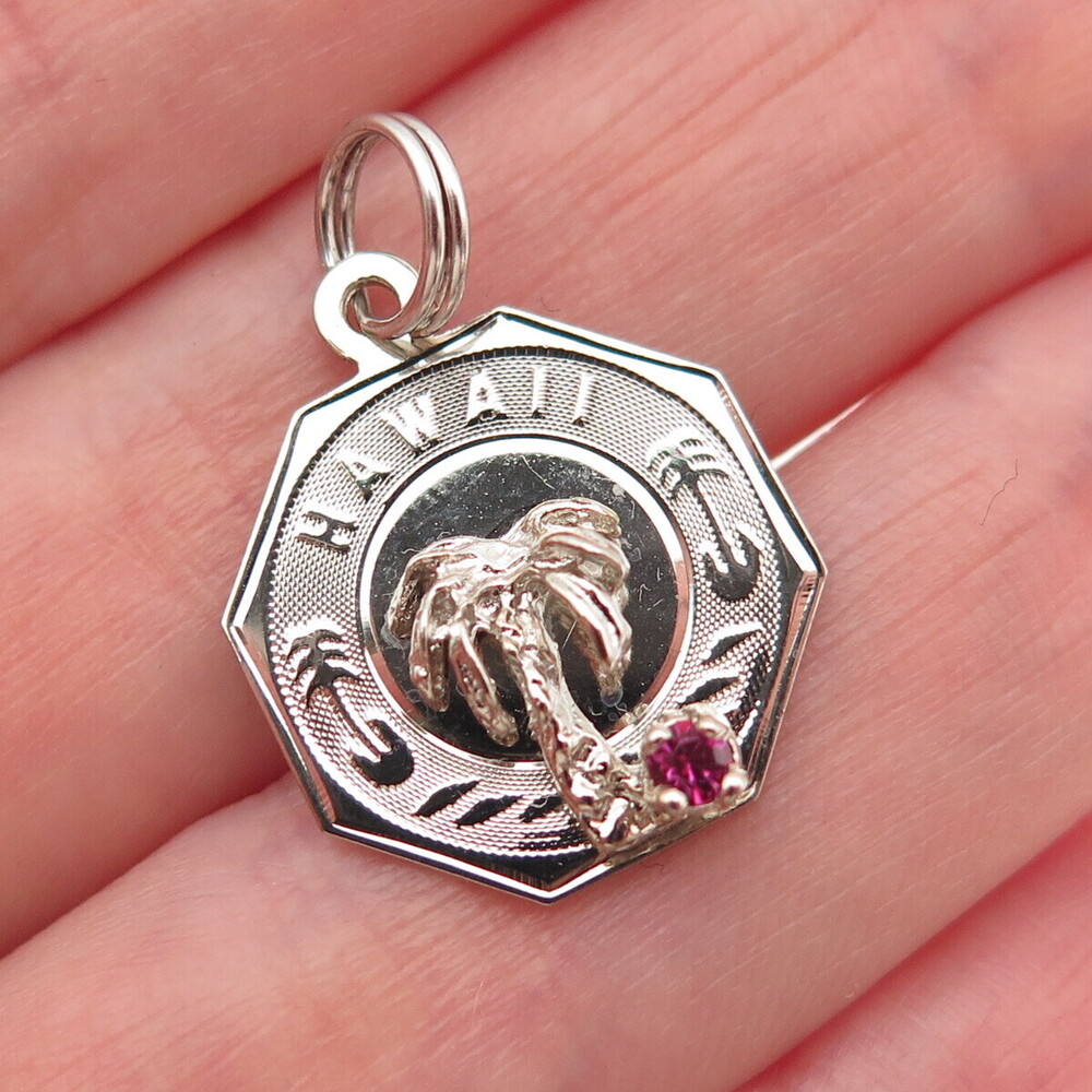 CREA 925 Sterling Silver Vintage Rhinestone Hawaii Palm Tree Mini Charm Pendant